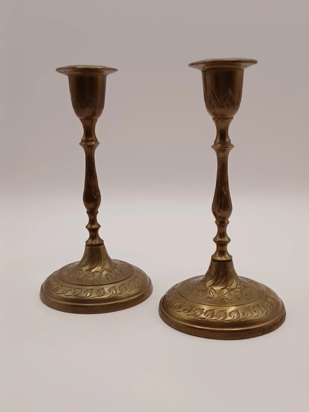 Pair VTG Brass Taper Candle Holders 5